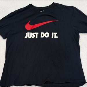 Nike Black Tee with Red Swoosh and Text